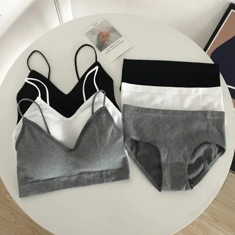 Women'S Sports Bra Set Underwear Bra Korean Style Push Up No Steel Ring Bra Tube Top High Elastic