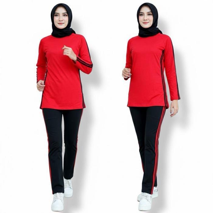 Setelan Baju Senam Panjang / Setelan Baju Olahraga Wanita muslim sport Celana Panjang Tunik Hitam