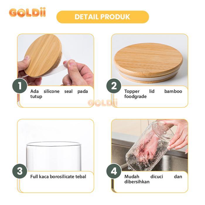 GOLDII - Toples Aesthetic Kaca Kedap Udara Anti Mlempem 1 Set 4 Pcs Toples Bumbu Toples Lebaran