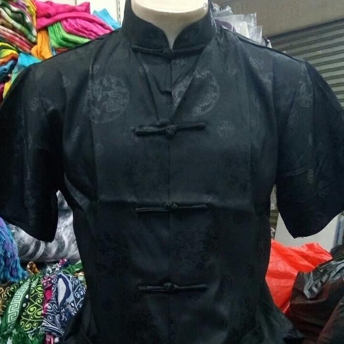 ... Cheongsam Atasan Lengan Pendek Pria Khusus Hitam