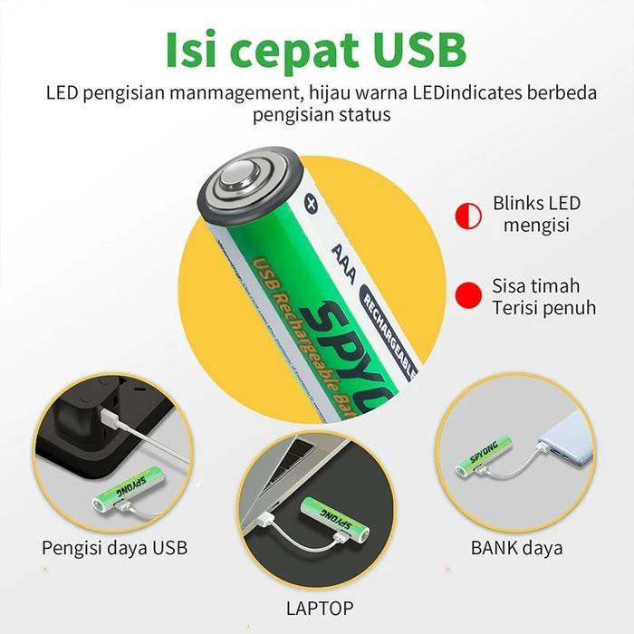 Baterai A3 AAA Cas 1,5V Charger USB Type C 1.5V Isi Ulang 1,5 Volt