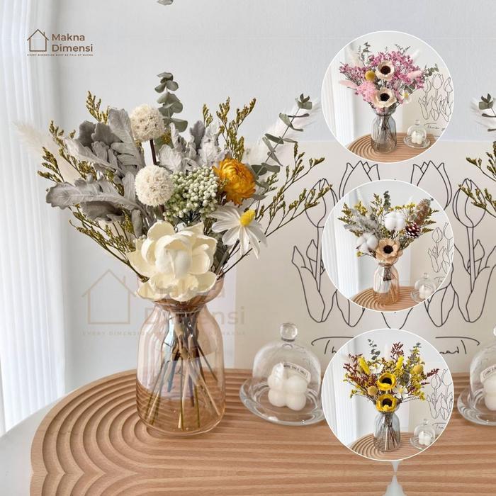 Set Vas Bunga Aesthetic Jumbo Ukuran Besar 50cm Tinggi Vas 18cm Diameter 8cm Bunga Kering Hand