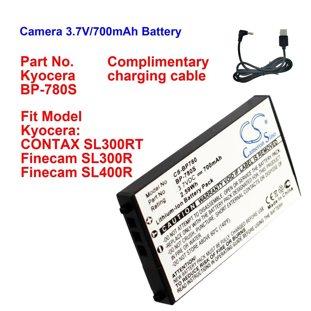 Ca 700Mah Battery For Kyocera Bp-780S Contax Sl300Rt Finecam Sl300R Finecam Sl400R