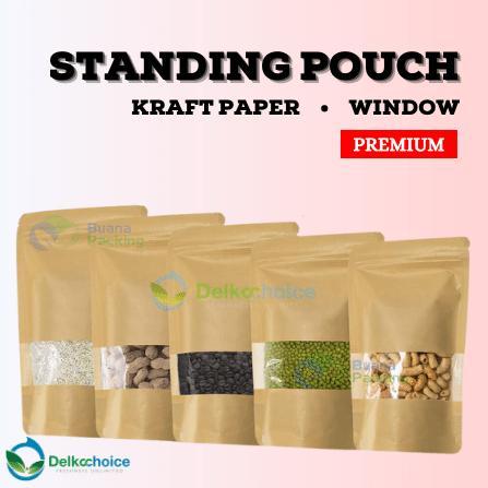 STANDING POUCH ZIPLOCK COKLAT KRAFT PAPER WINDOW