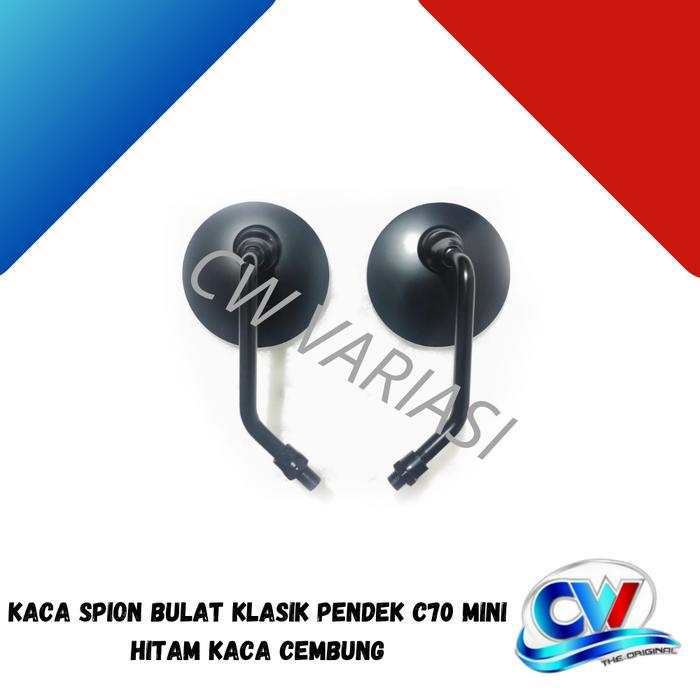 Premium Kaca Spion Bulat Klakis Pendek C70 Mini Hitam Kaca Cembung Honda Original