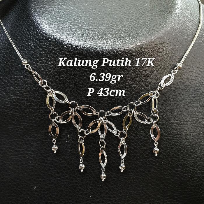 Kalung Rantai Liontin Putih Emas Asli Kadar 750 17K Rumbai 5 Baris