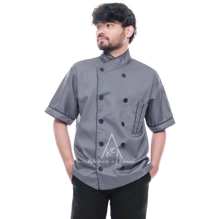 Baju Chef Tangan Panjang Baju Koki Baju Masak Unisex Pria Wanita Kameja Kerja Safety Wearpack Hitam