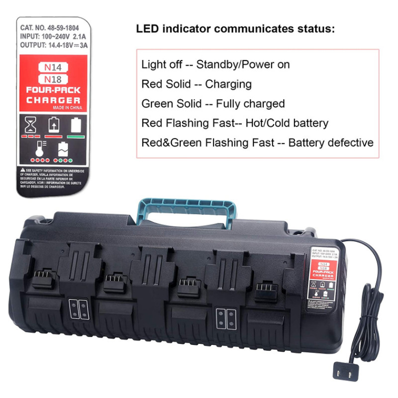 BEST SELLER For Milwaukee 14.4V 18V Li-ion Charger Rapid Optimum 4-Port 3A Charging Current Replacem