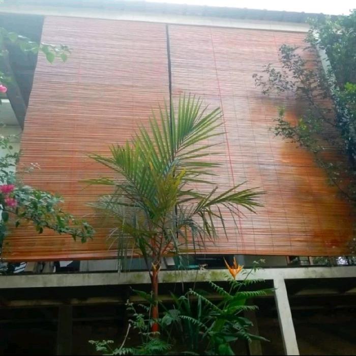 Tirai Sawit Plitur Ukuran L 100 cm x T 300 cm dengan Tali Penggulung Krey Bambu Warna Coklat
