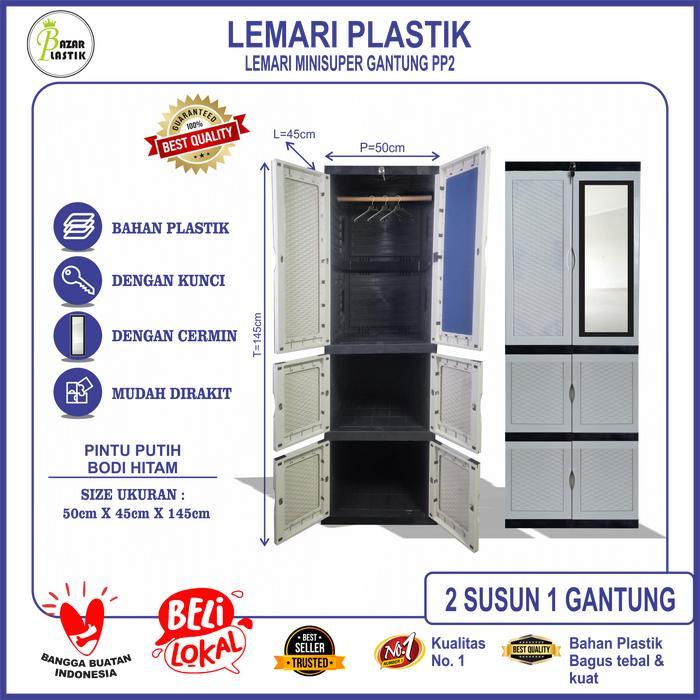 (Lemari Include Gantungan) Lemari Pakaian Plastik / Lemari Plastik Pakaian 3 Susun Dan 2 Pintu