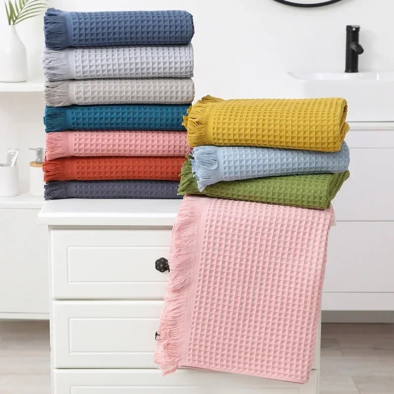 Nordic Geometric Tassel Bath Towel 100% Cotton Multi-colored Waffle Adult Bathroom Big Shawl
