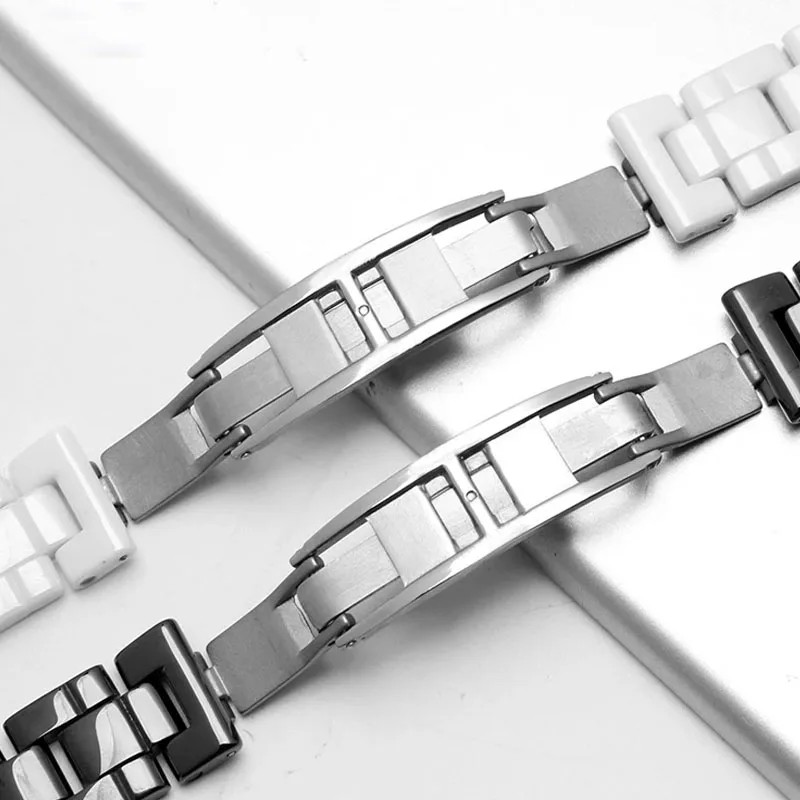 Ceramic Watchband Black and White For J12 Bracelet Bands 16mm 19mm Strap Stainless steel Folding