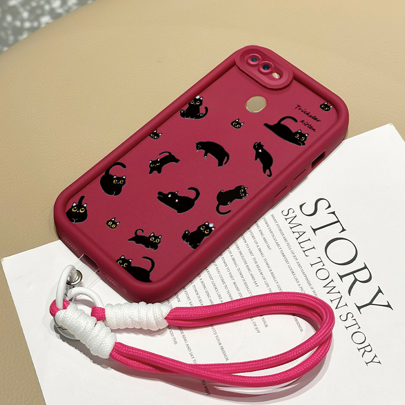 Casing Hp untuk OPPO A7 A5s A12 A12s A11K Case Casing HP Softcase Ponsel Soft Shell dengan Tali Sili