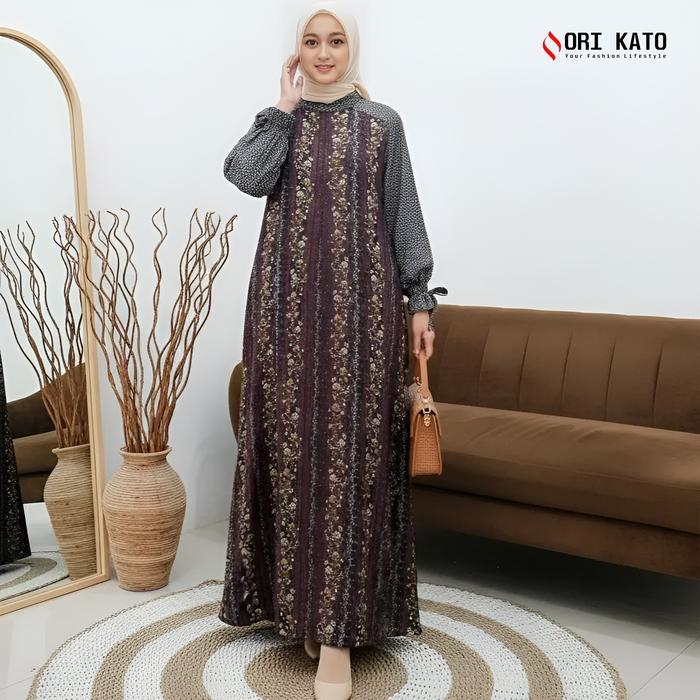 Ori Kato Baju Gamis Lebaran Kain Rayon Viscose Premium Panjang Dress Motif Terlaris