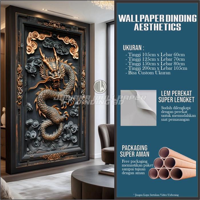 Stiker Dinding Relief Naga 3D Wallpaper Dinding Motif Naga Dekorasi Ruang Tamu Estetik & Keren