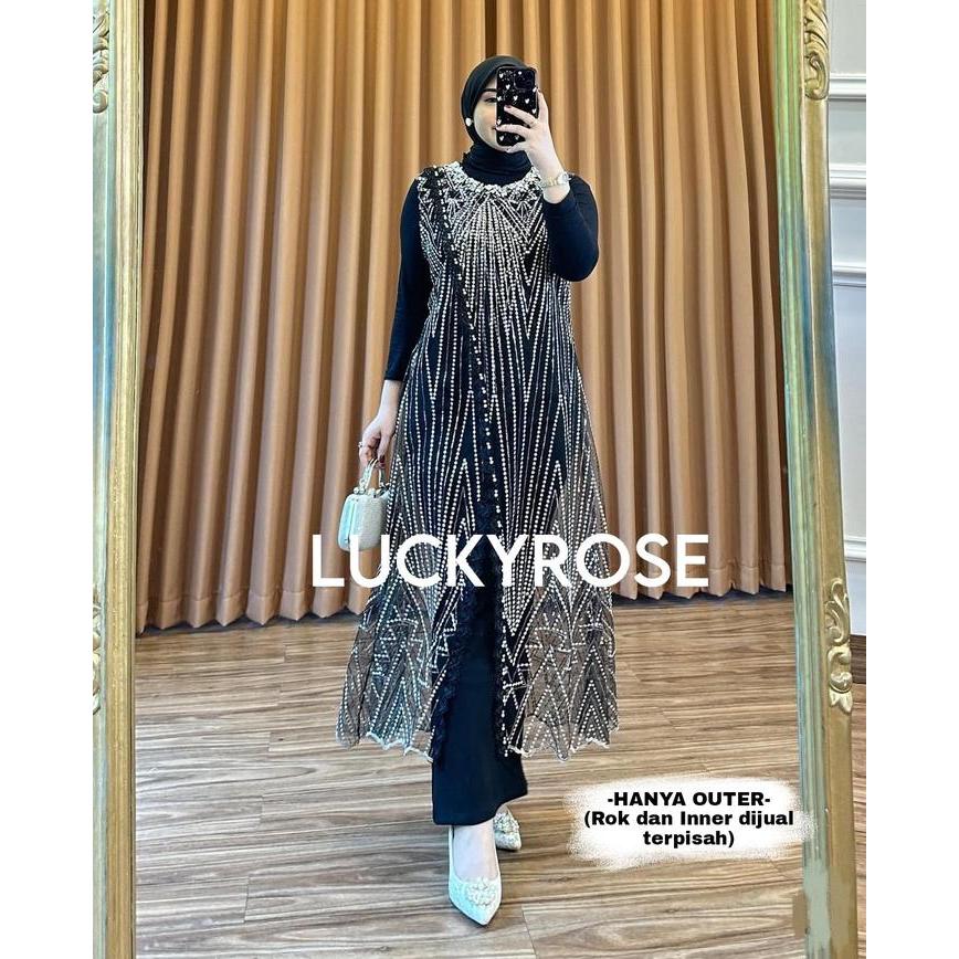 Kaora Outer Tille Payet Brukat Lengan Kutung Outer Tanpa Lengan Cardigan Brokat Payet Mutiara Outer