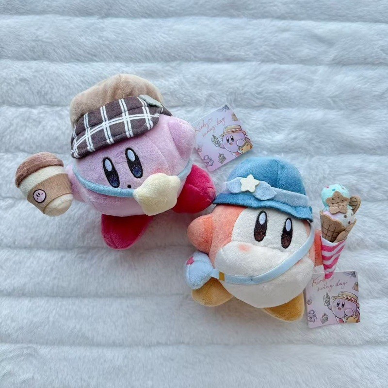 kawaii Picnic Series Star Kirby Waddle Dee Plush Toys Keychain Coffee Kirby Ice Cream Waddle Dee