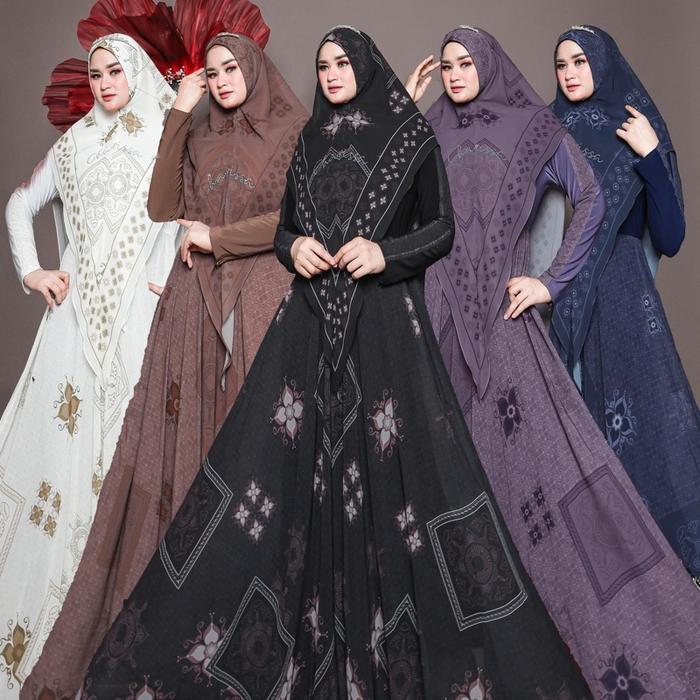 Rayola Series Set Syari Gamis Motif Printing Premium Gamis Lebaran 2026 Gamis Muslimah Busana Muslim