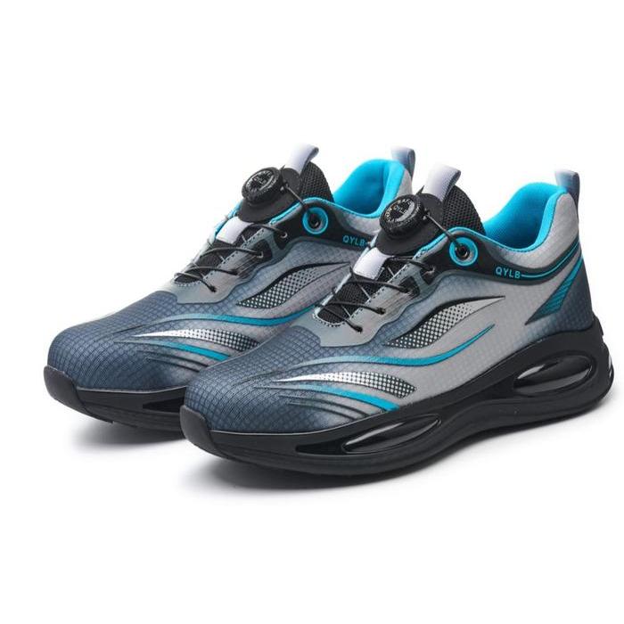 Safety Shoes Sneakers Biru Sepatu Safety Pria Tali Putar Ujung Besi Waterproof 9239 Terbaru 