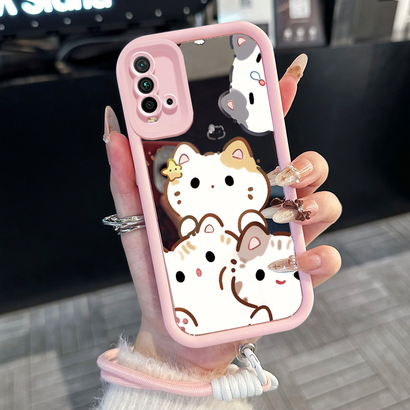 Casing Hp untuk Xiaomi Redmi 9T 9 Power Case Kucing Pink Kasing Silicone cermin Softcase Kesing Sili