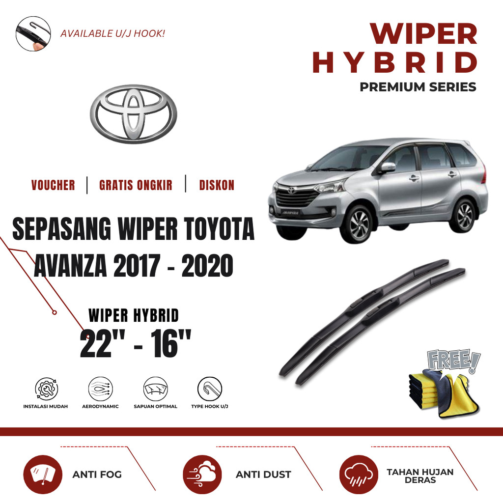 Wiper Toyota Avanza 2017-2020 Hybrid Kaca Depan Mobil Free Lap Microfiber