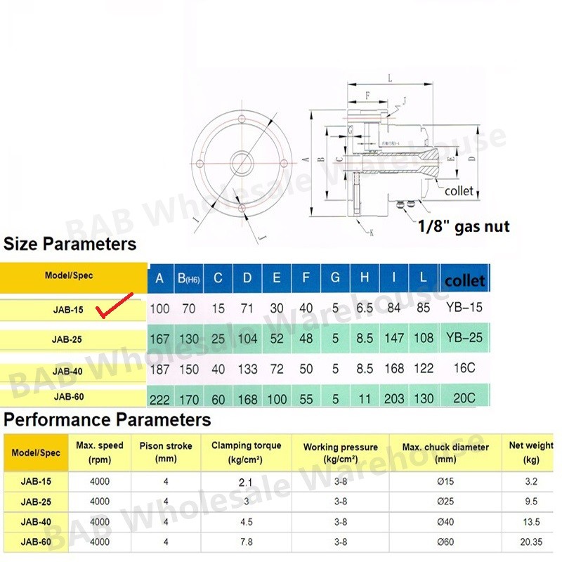 NEW COLLET CLIP PNEUMATIC CHUCK COLLET FOR JAB-15 PNEUMATIC COLLET CHUCK