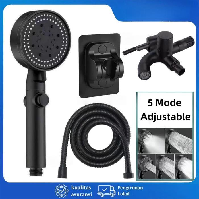 Toto - Kepala Shower Mandi Hitam Premium 5 Mode Air Shower Set Head Shower Handheld Shower Kamar