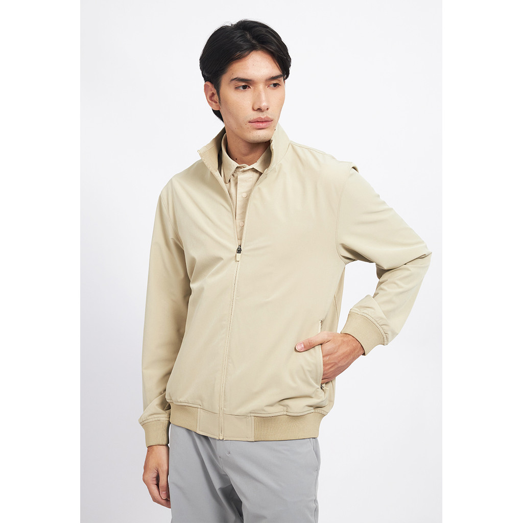 Executive High Collar 4-Way Stretch Jacket Beige