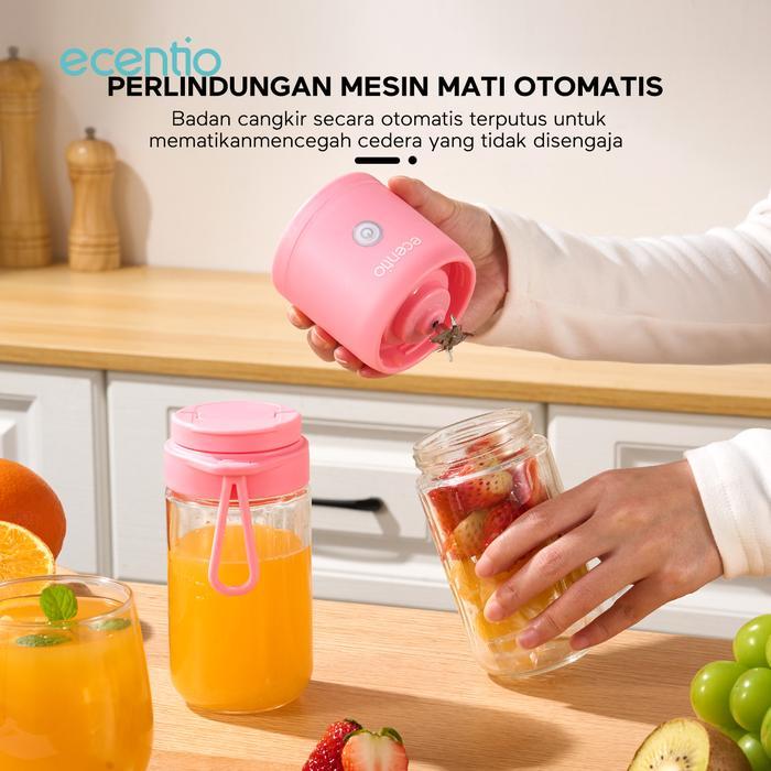 Premium Ecentio Juicer Blender 10 Pisau Juicer Kaca Tebal 2 Cup Mini Portable Dengan Sedotan