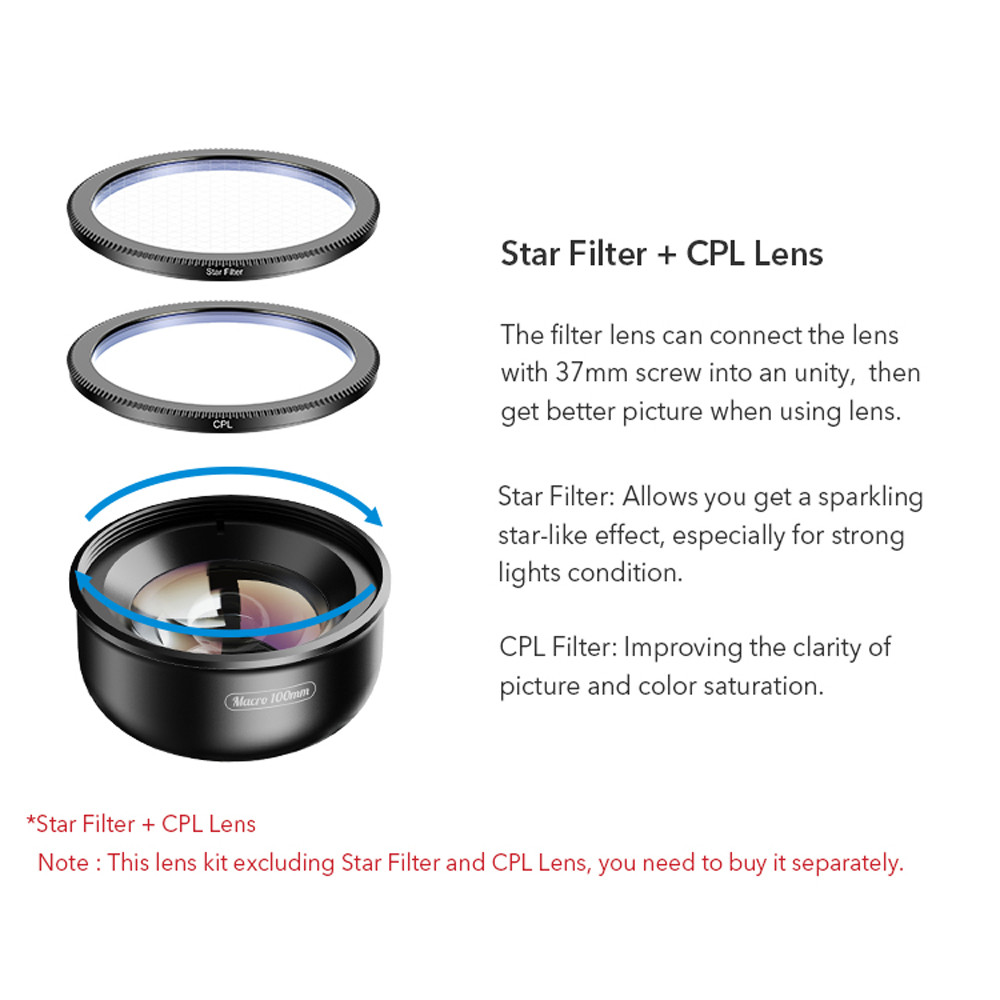 APEXEL camera phone lens 100mm macro lens 4K HD super macro lenses+CPL+star filter for iPhonex xs