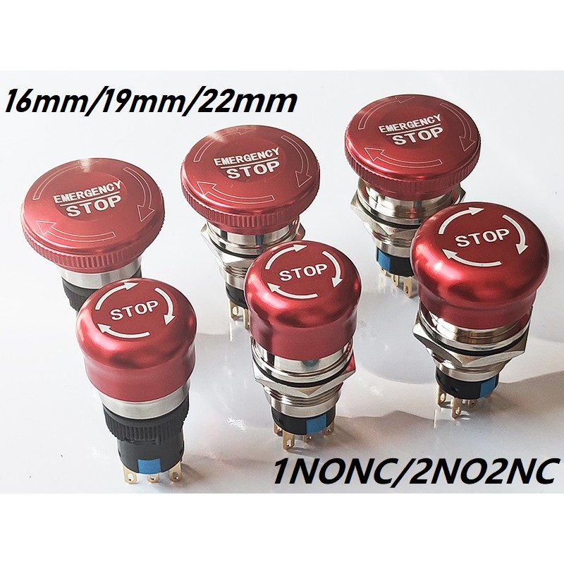 16mm 19mm 22mm Emergency Stop Metal Button Mushroom Head Push Button