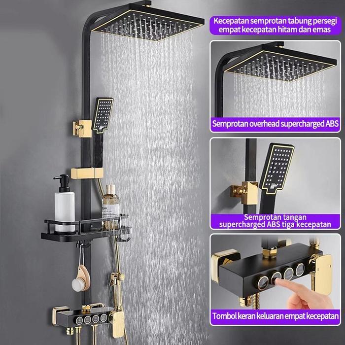 Set Shower Panas Dingin/4in1 Set Keran Kamar Mandi/Shower Full Tembaga - hitam - Emas hitam