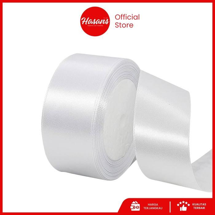 [1 Roll] Pita Satin Polos Putih 3 Inch / Pita Kain Putih 7.6 Cm / Pita Kado Hadiah / Pita Satin Merk