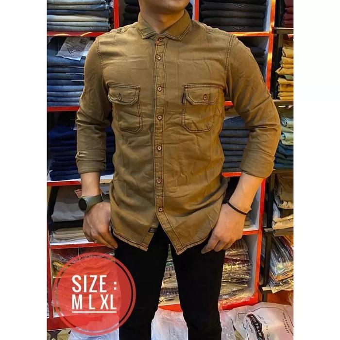 KEMEJA DENIM LENGAN PANJANG PRIA/KEMEJA JEANS LENGAN PANJANG