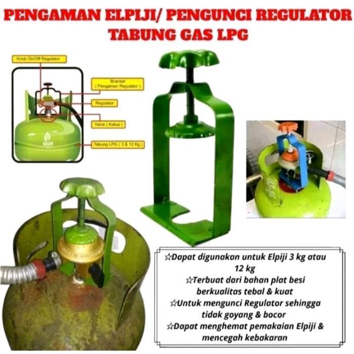 Pengaman Regulator Kompor Gas Hijau Elpiji 3 kg/12 kg Besi Kokoh Anti Goyang Aman & Tahan Lama