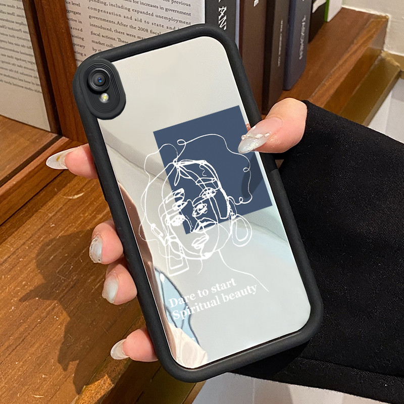 Casing Hp Untuk OPPO A37 A37F Case Line Art Girl with Cermin Kasing silikon Cesing Differ gaya Kesin