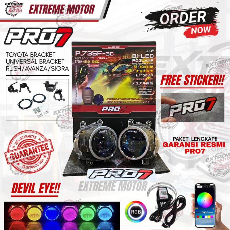 PAKET LENGKAP FOGLAMP BILED pro7 P735F3C / P.735F-3C / P735F 3C MARK II  LAMPU KABUT TAMBAHAN BUMPER
