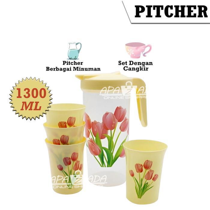 Apazada - Teko Gelas Set Plastik 5 in 1 BPA Free / Teko Plastik Beranak 1,3 Liter / Jug Pitcher