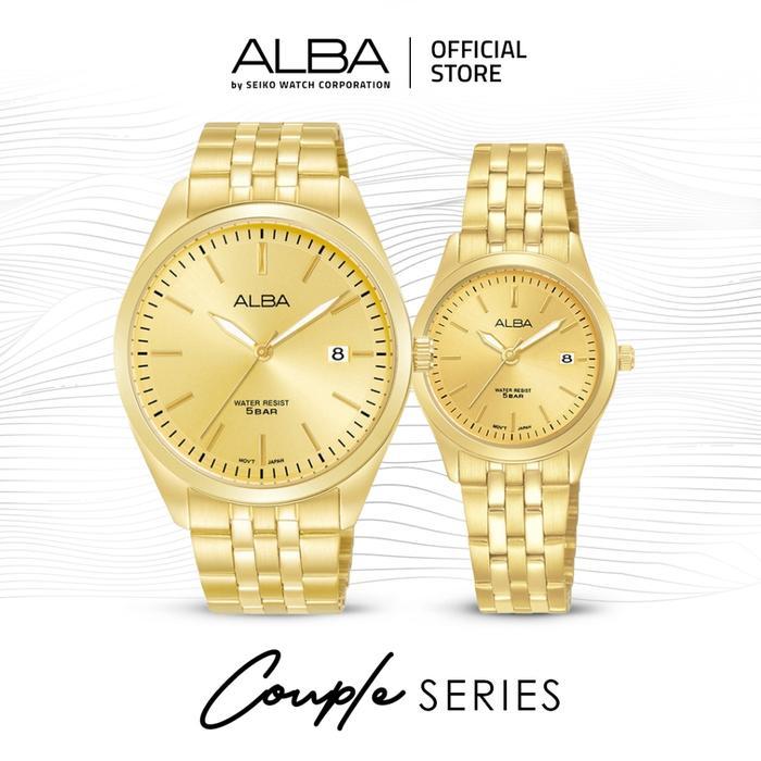 Alba Jam Tangan Couple As9S08 & Ah7Ce6 Quartz Stainless Steel Gold Watch