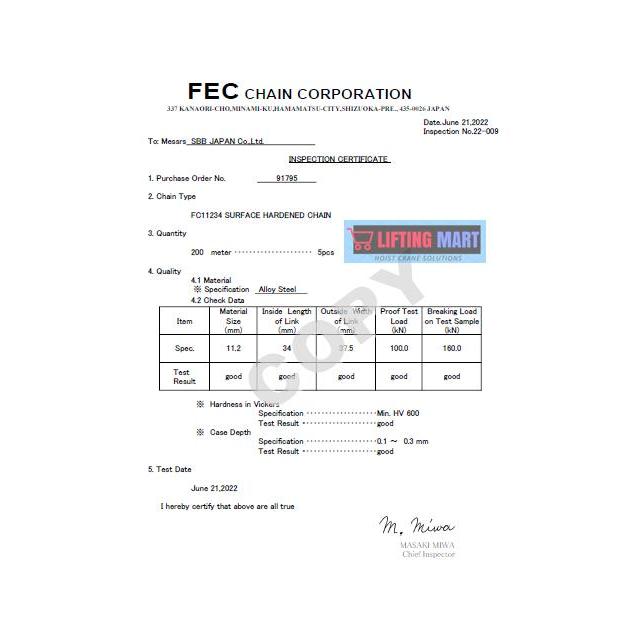 ken Load Chain Rantai Baja Hoist HITACHI ORIGINAL JAPAN