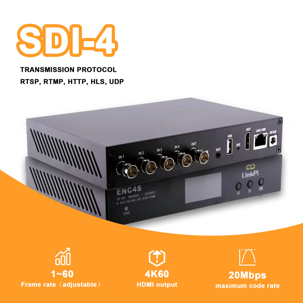 PROMO   4-channel SDI encoder decoder SDI to IP low latency (http/udp/rtsp/hls/rtmp) webcast push st