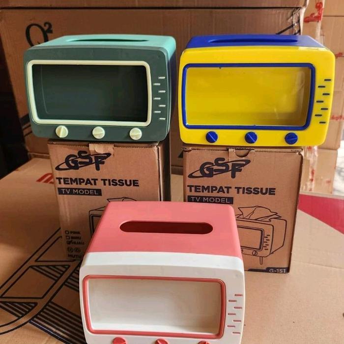 Kotak Tissue Model TV dengan Holder Hp - Tempat Tisu Unik untuk Nonton TV, Masak, atau Kamar Mandi (