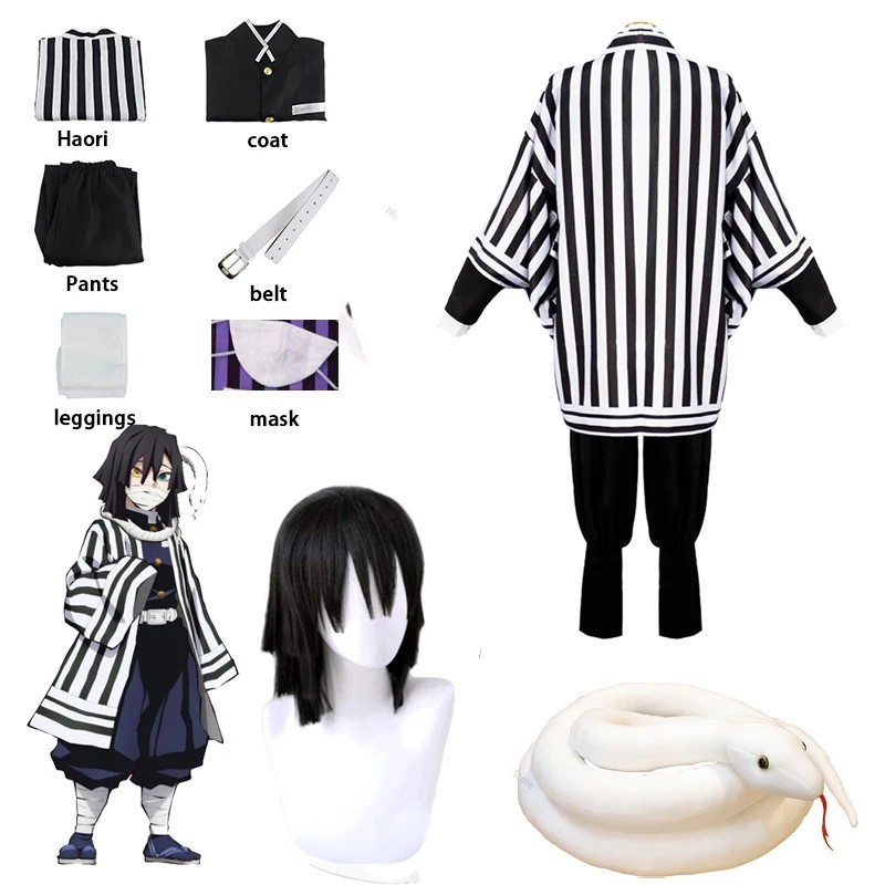 Anime Iguro Obanai Haori Kimono Cosplay Costume Wig White Snake Pro Halloween Costume