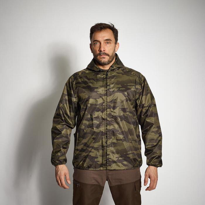 Jaket Berburu 100 Waterproof Ultralight Hunting Jacket Camo Green
