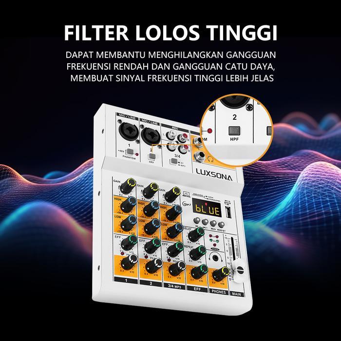 Luxsona Audio Mixer 4 Saluran/Mixer Dengan Reverb Bawaan/Mixer Audio Murah/Misker Mini Premium