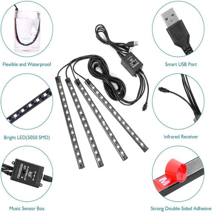 Lampu Led Strip Kolong Dashboard Mobil Rgb Light Led Usb Remote