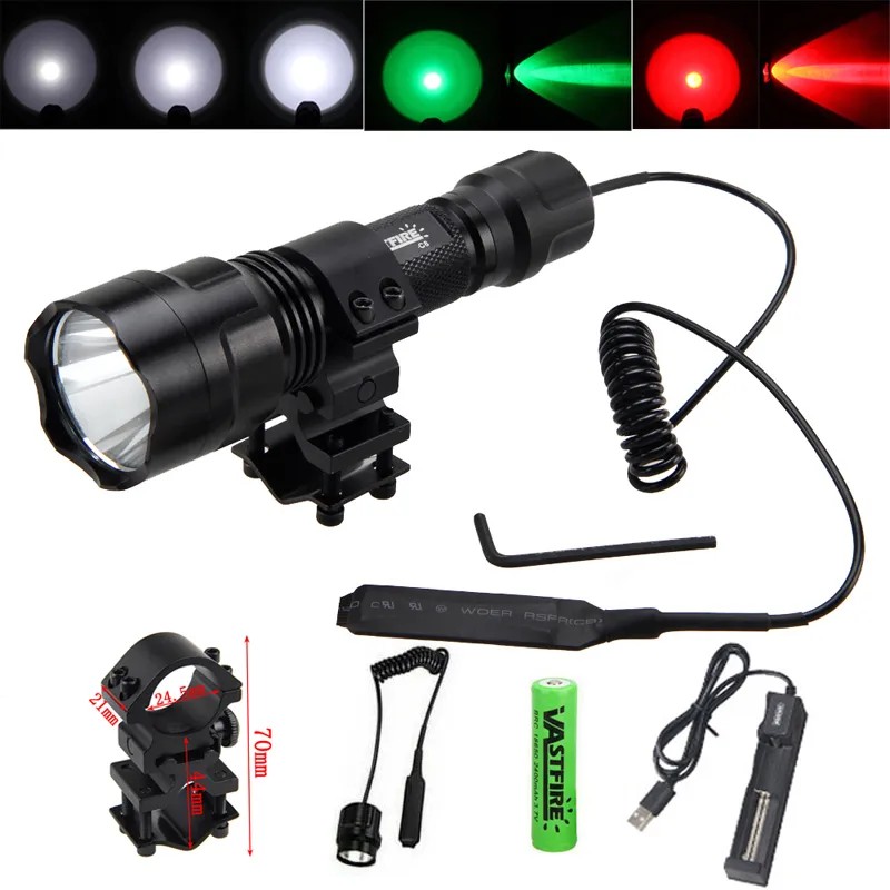 2500Lm 500-800M Range Led Tactical Hunting Flashlight Portable Torch Outdoor Waterproof
