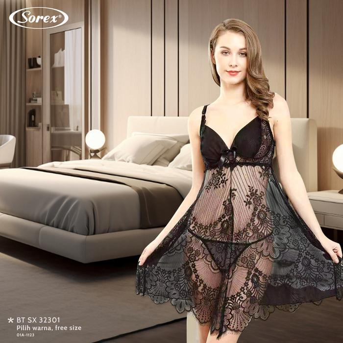 Lingerie Baju Tidur Premium Brokat Transparan Plus Gstring Sorex 32301