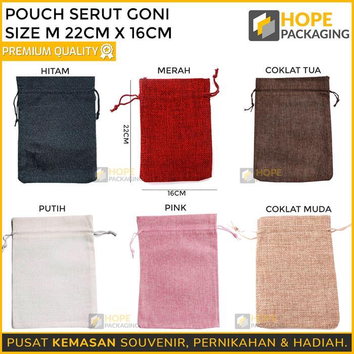 [5 pcs] Kemasan Travel Pouch Serut Kain Goni S 19x14 cm Kantong Warna Polos Serbaguna Premium