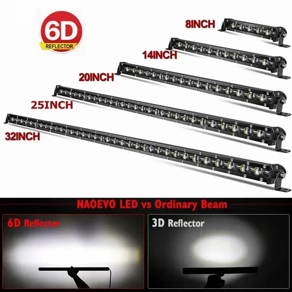 6D Ultra Strip LED Light Bar 8" 14" 20" inch Driving Fog Lamp Work Light 4x4 Led Bar for Motorcycle